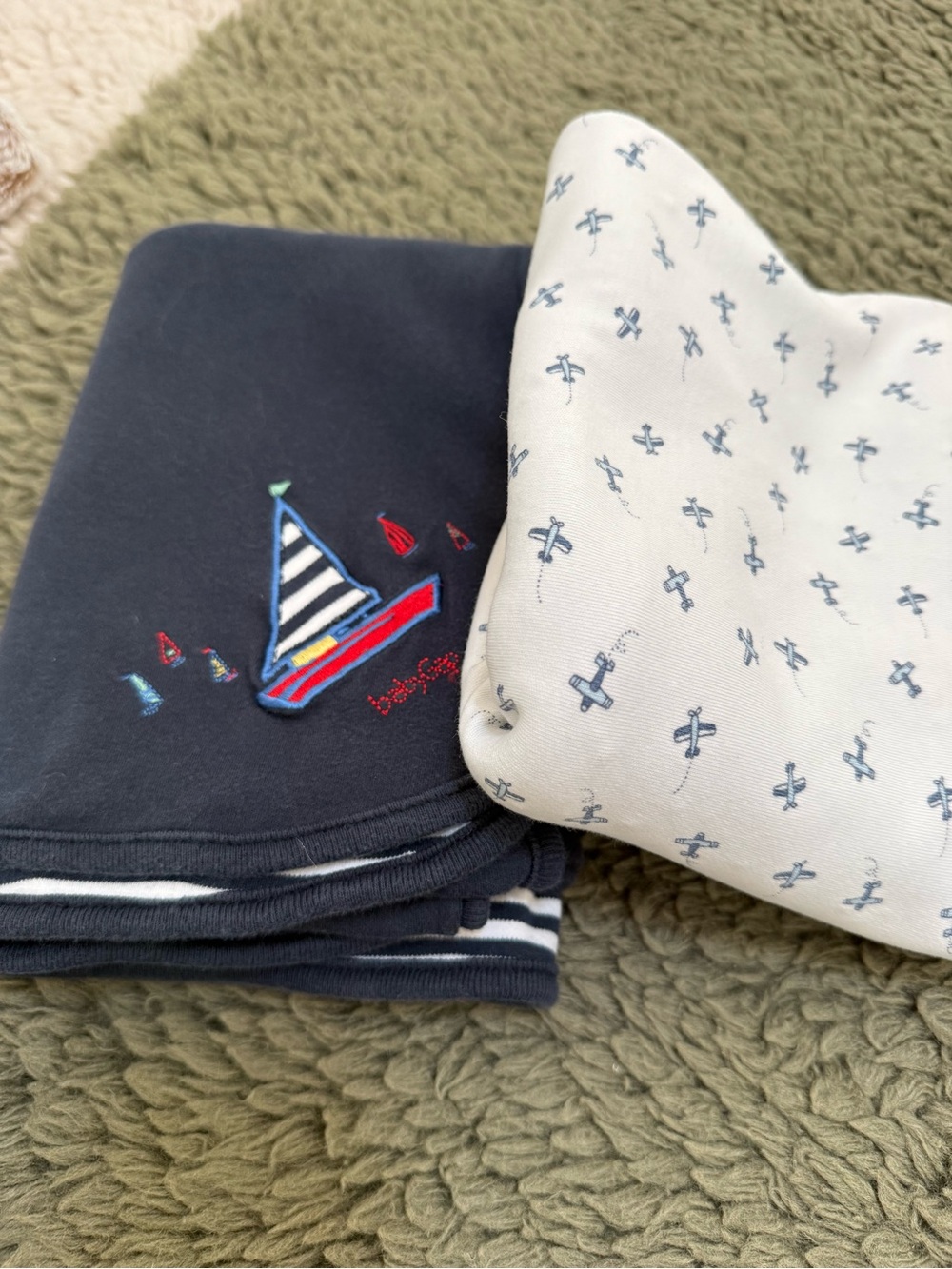GAP Navy and White Sail & Plane Baby Blanket Duo